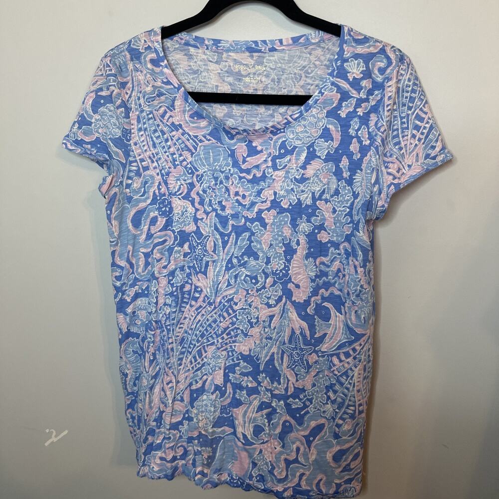 Lilly Pulitzer Boca Blue Sea What I Sea Etta Scoop Neck Women T Shirts